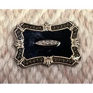 Signed Catherine Popesco France Pin Vintage Black Enamel Art Deco Brooch Jewelry